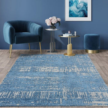 Beau Modern Abstract Distressed Shimmer Soft Textured Flatweave Denim Blue/Ivory Rug-Asiatic Carpets-Rug Love - The Most Loved Rug Store